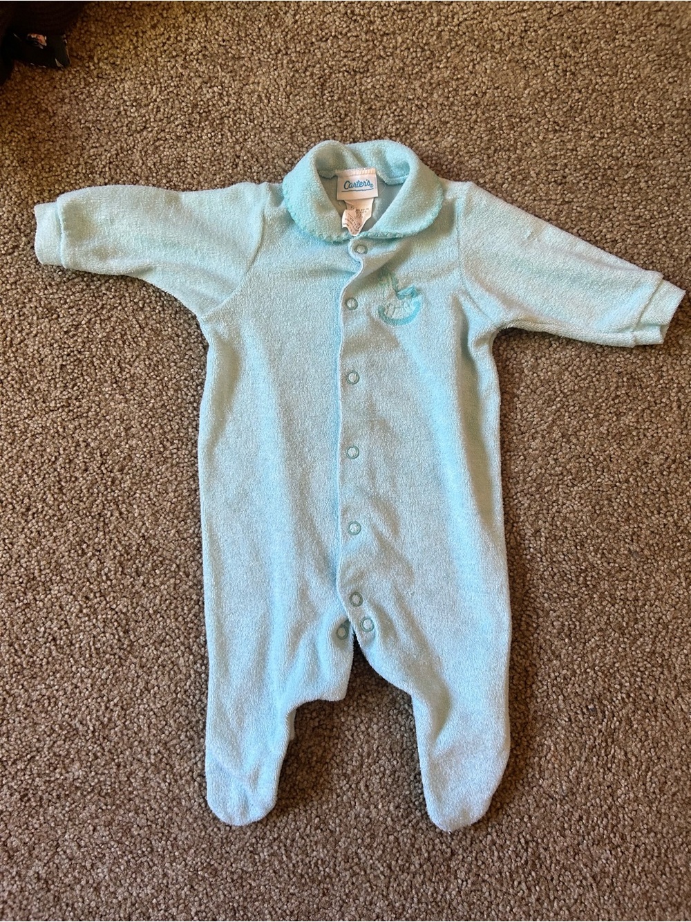 Vintage Baby Blue Plush Footed One-Piece